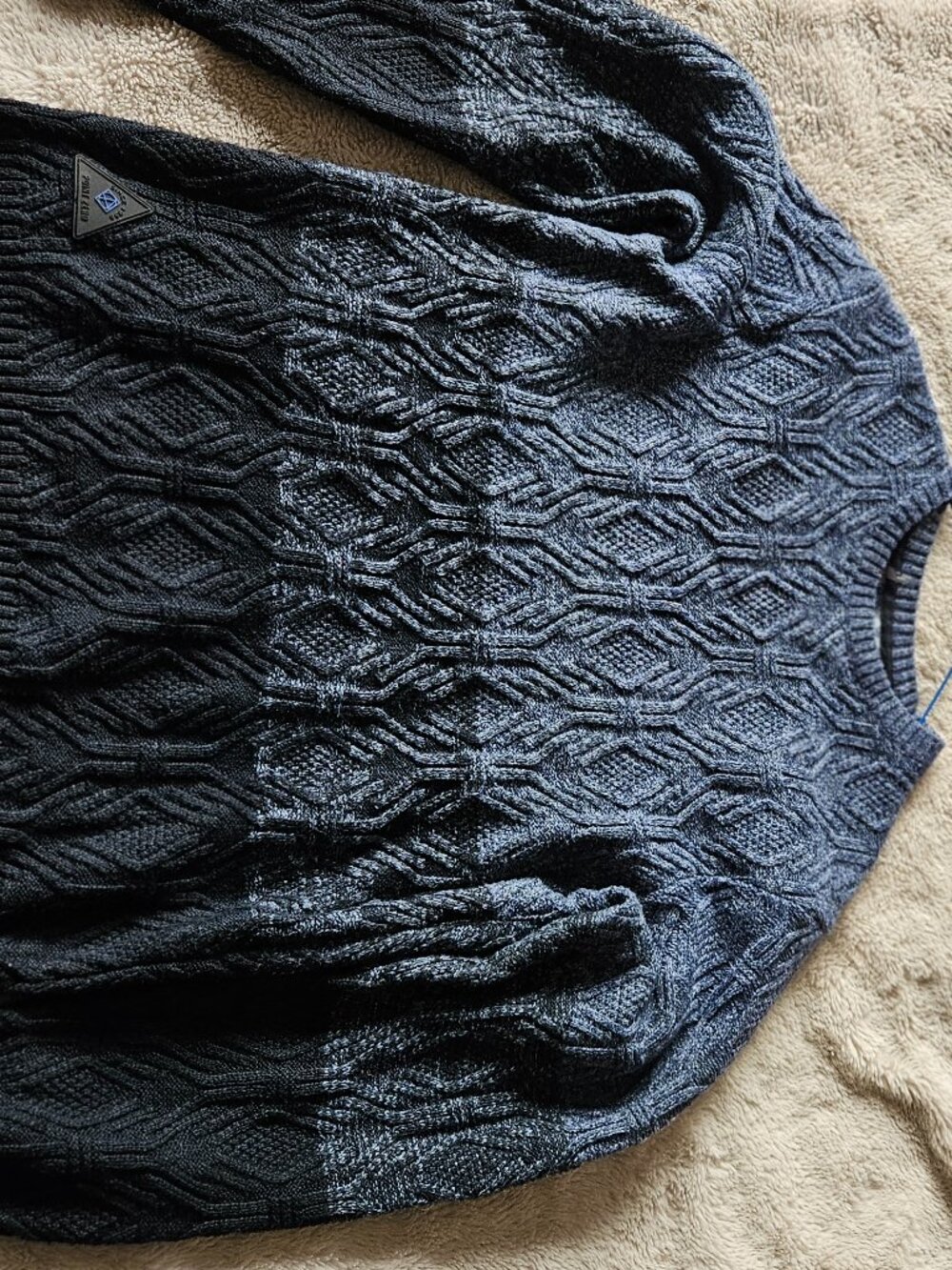 Large Point Zero cableknit blue ombre sweater